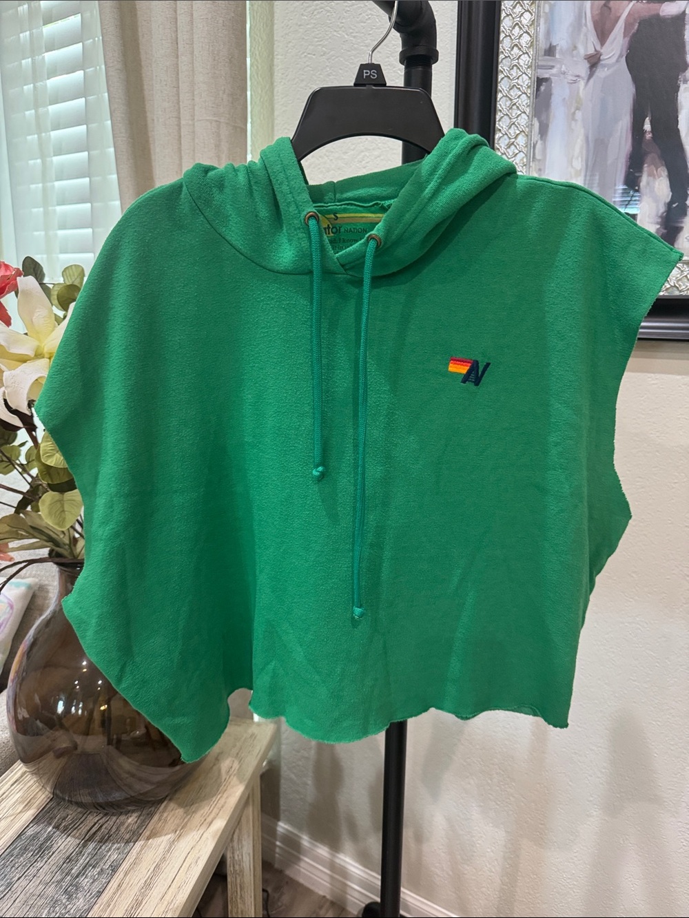 Aviator Nation Green Hooded Cropped Sweatshirt